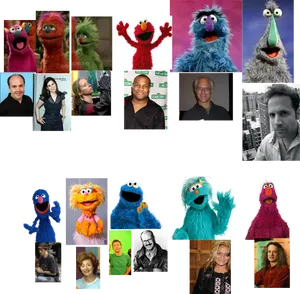 Sesame Street Charactersand Puppeteers Collage PNG image