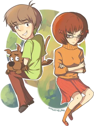 Shaggy Velmaand Scooby Doo Illustration PNG image