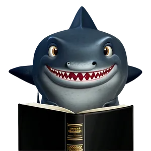 Shark Cartoon With Book PNG 06262024