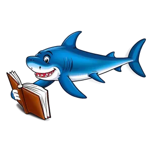 Shark Cartoon With Book PNG 06262024