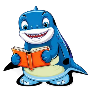 Shark Cartoon With Book PNG 5