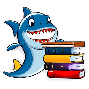 Shark Cartoon With Book PNG Xfn93
