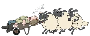 Shaunthe Sheep Farmer Asleepon Wheelbarrow PNG image