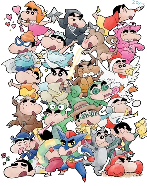Shin Chan Characters Collage PNG image