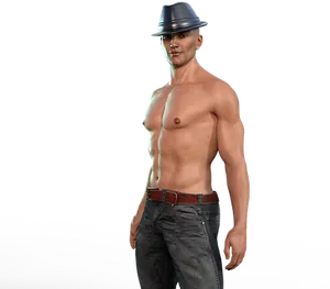 Shirtless Man Fedora Hat