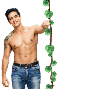 Shirtless Man Leaningon Vine PNG image