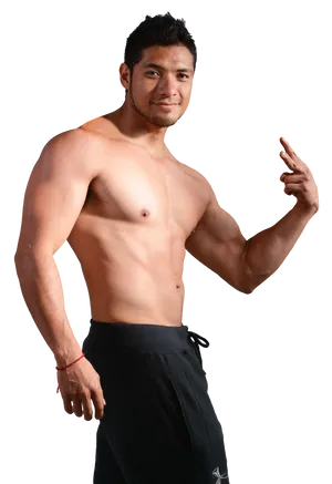 Shirtless Man Showing Musclesand Peace Sign PNG