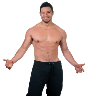 Shirtless Man Smiling With Open Arms PNG