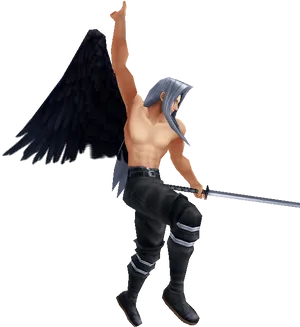 Shirtless Sephirothwith Masamune Sword PNG