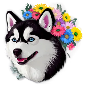 Siberian Husky With Flowers Png 06252024 PNG image