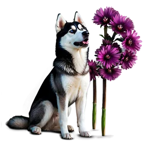 Siberian Husky With Flowers Png Trk13 PNG image