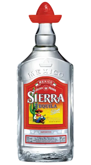 Sierra Silver Tequila Bottle With Sombrero PNG image