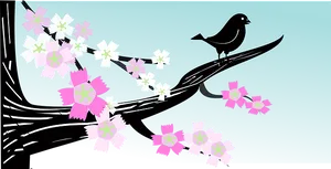 Silhouetted Birdon Flowering Branch