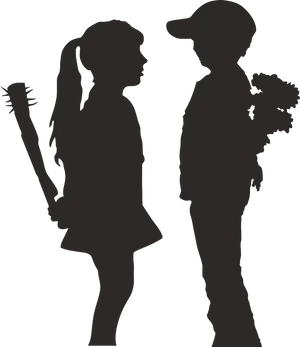 Silhouetted Children Meeting PNG image