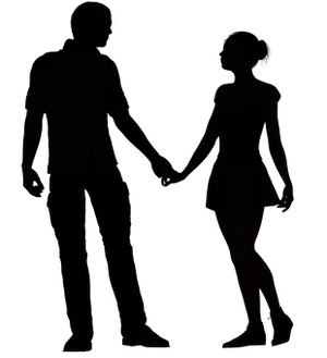 Silhouetted Couple Holding Hands