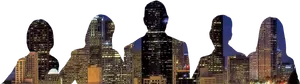 Silhouetted Figures Over Cityscape PNG image