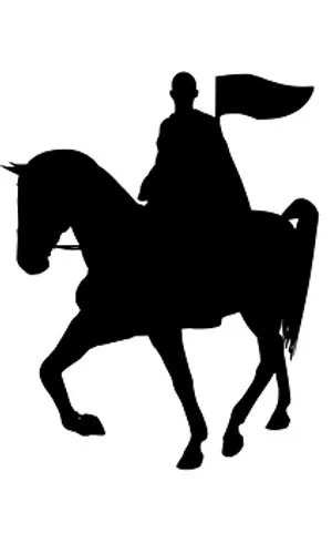 Silhouetted Knighton Horsebackwith Flag PNG image
