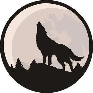 Silhouetted Wolf Howlingat Full Moon