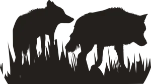 Silhouetted Wolvesin Grass PNG image