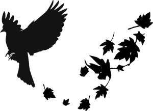 Silhouetteof Flying Black Birdand Leaves PNG image