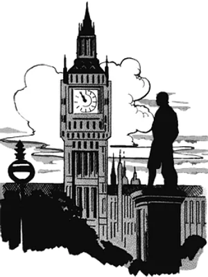 Silhouetteof Manand Big Ben PNG image