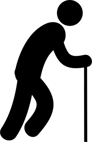 Silhouetteof Person Using Walking Stick PNG image