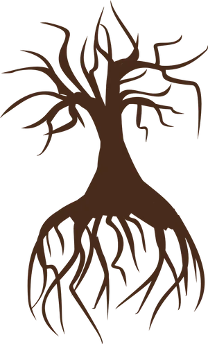 Silhouetteof Treewith Roots PNG image