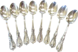 Silver Antique Spoons Collection PNG