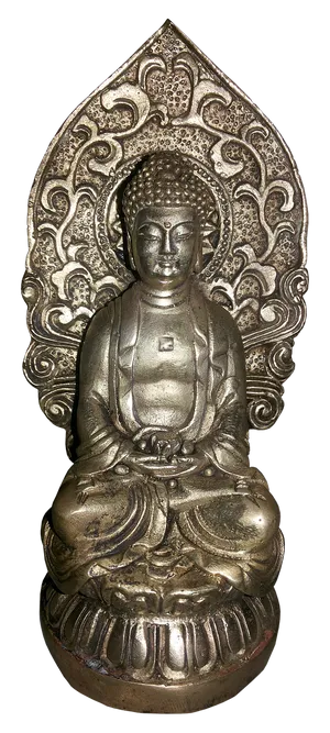 Silver Buddha Statuewith Mandorla PNG image