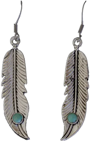 Silver Feather Earringswith Turquoise PNG image