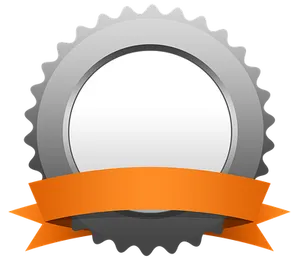 Silver Gear Orange Ribbon Badge PNG