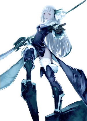 Silver Haired Anime Warrior PNG image