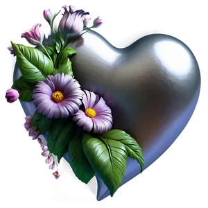 Silver Heart With Flowers PNG 65 PNG