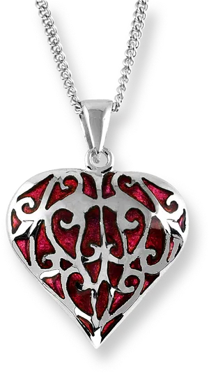 Silver Red Heart Pendant Necklace PNG image