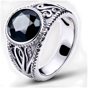 Silver Ring With Black Stone PNG 94