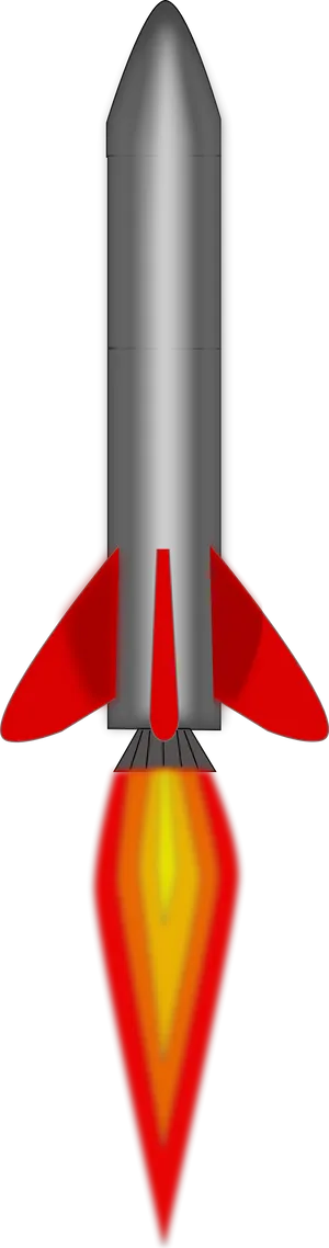 Silver Rocket Red Fins Flame Propulsion PNG image