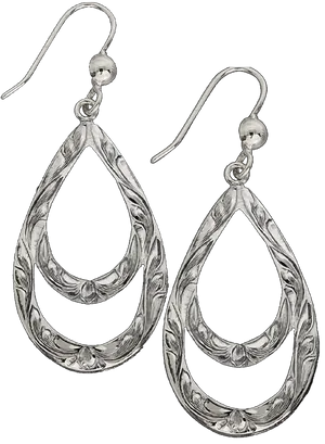 Silver Teardrop Earrings Floral Design PNG image