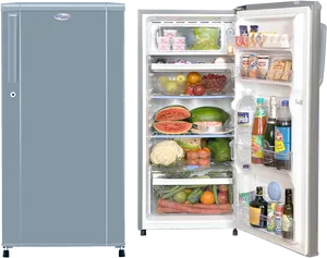 Single Door Refrigerator Fullof Food Items PNG image