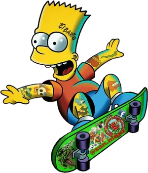 Skateboarding Bartwith Tattoos PNG image