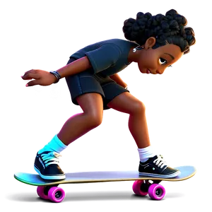 Skateboarding Black Girl Cartoon PNG 06252024