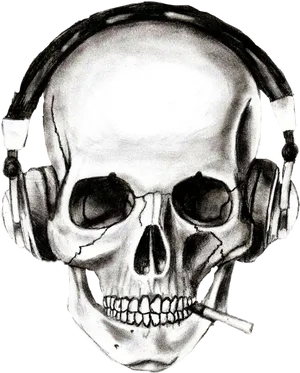 Skull_with_ Headphones_and_ Cigarette PNG image