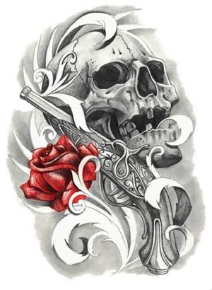 Skulland Rose Tattoo Design PNG image
