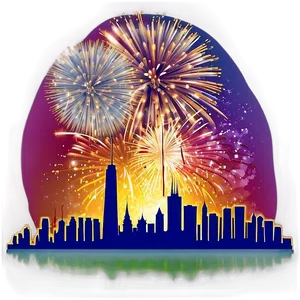 Skyline With Fireworks PNG 60