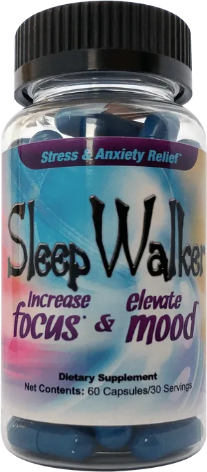 Sleep Walker Stress Relief Supplement Bottle PNG