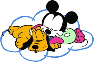 Sleeping Baby Mickeyand Pluto PNG image