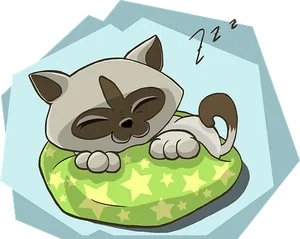 Sleeping_ Cartoon_ Kitten_on_ Pillow PNG image