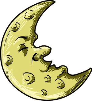 Sleeping Crescent Moon Cartoon PNG image