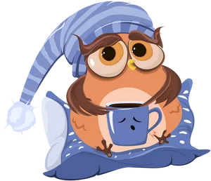 Sleepy Owl Morning Coffee PNG
