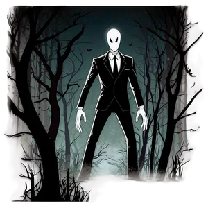 Slender Man Horror Art PNG 35