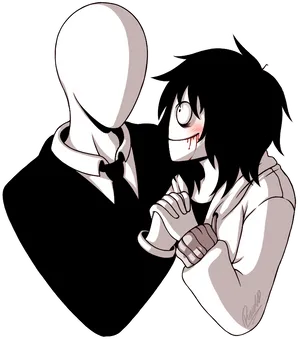 Slender Manand Admirer Artwork PNG image